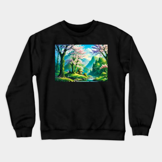 Fairy House Landscape in Spring Crewneck Sweatshirt by CursedContent